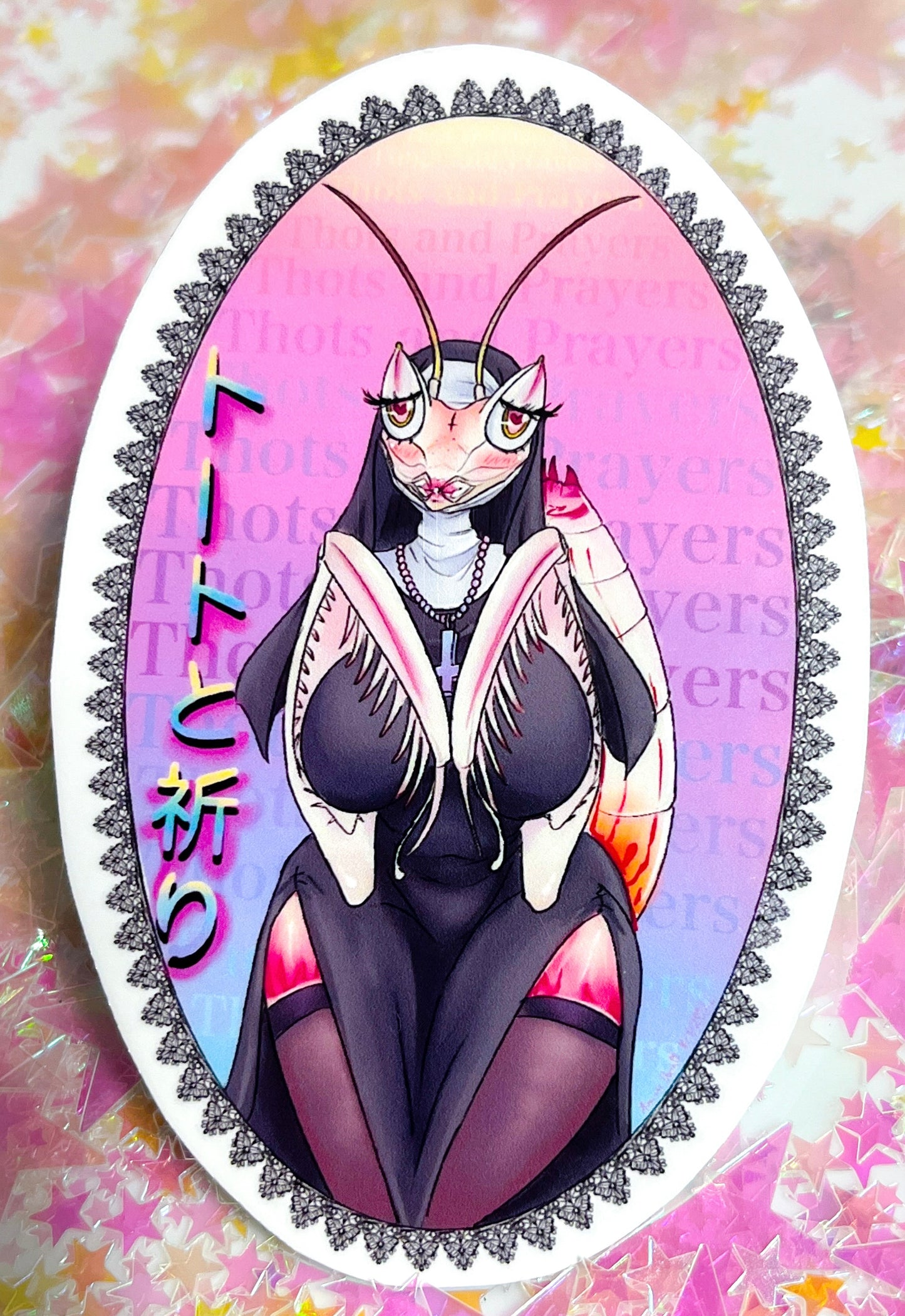 Thots and Prayers Orchid Mantis 4 Inch Sticker