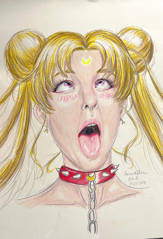 Bunny Moon Ahegao Colored Pencil Drawing